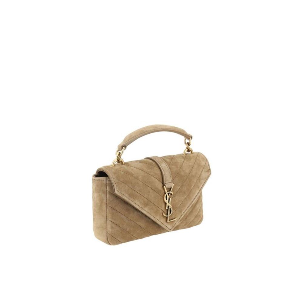 Saint Laurent Suede Quilted Shoulder Bag with Chain Strap Women Brown - Picture 2 of 4